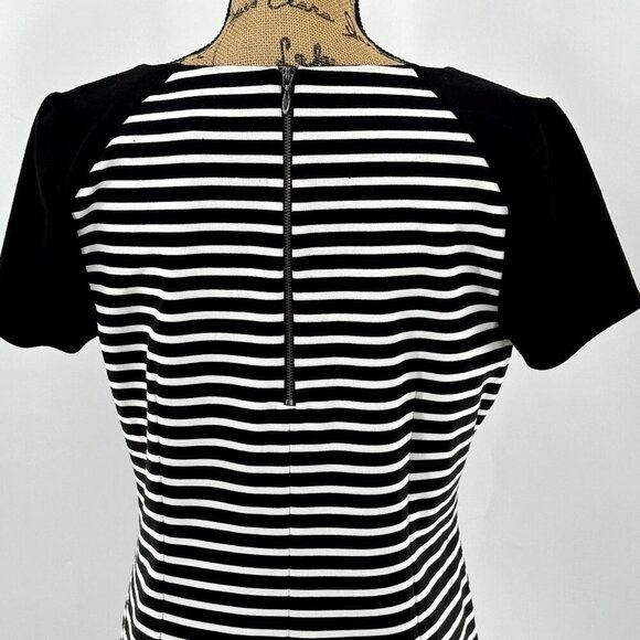 Laundry By Shelli Segal Women Dress Sz 12 Striped Black White Zipper Back‎ - Picture 6 of 10